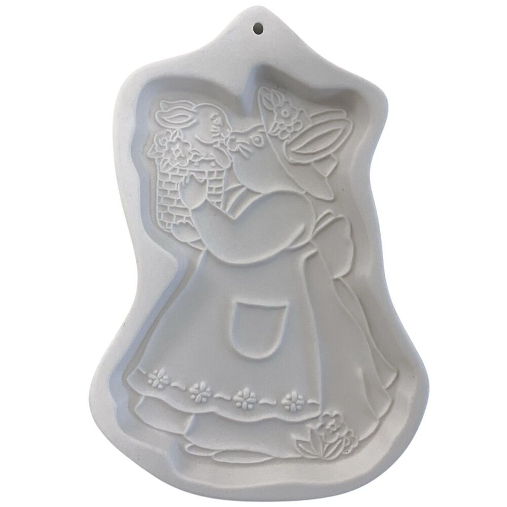 Vintage 1994‎ Longaberger Pottery Easter Bunny Cookie Mold Mama & Baby Bunny